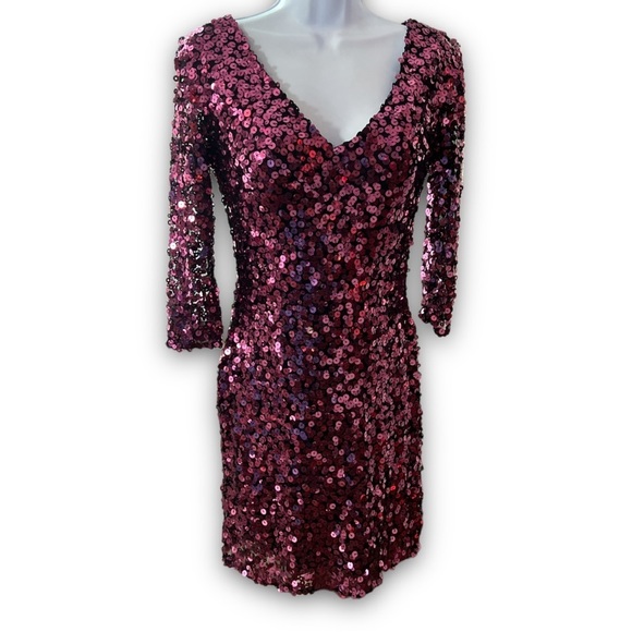 Scala Dresses & Skirts - Nwt Scala Plum Pink Sequins Mesh Stretchy Bodycon Dress Size 4